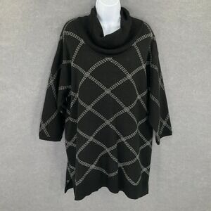 Catherines 1X Black Diamond‎ Pattern Acrylic Cowl Neck Tunic Sweater Dress